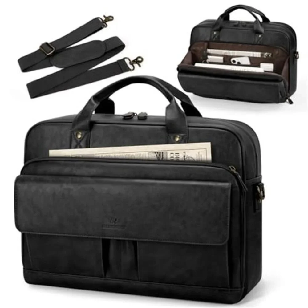 Men's Laptop Bag PU Leather Messenger Bag Briefcase Vintage Satchel Bag,15.6''